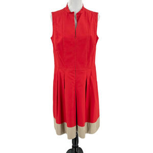 Akris Punto Womens Red Sleeveless Dress Cotton Zip Front US 12 Collared Pockets